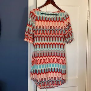 Multicolor chevron silky shift dress